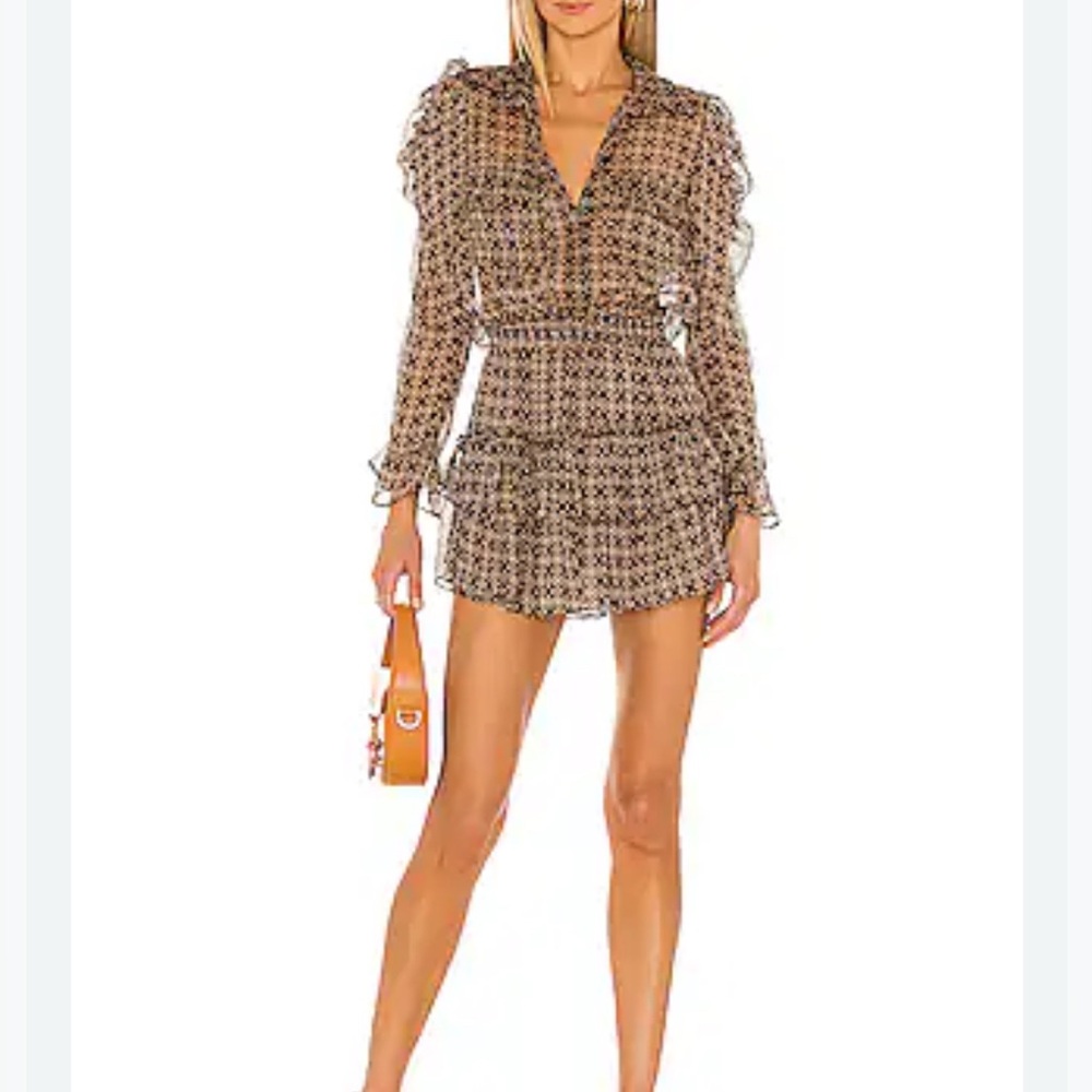 Misa Los Angeles Black and Brown Long Sleeve Annika Dress